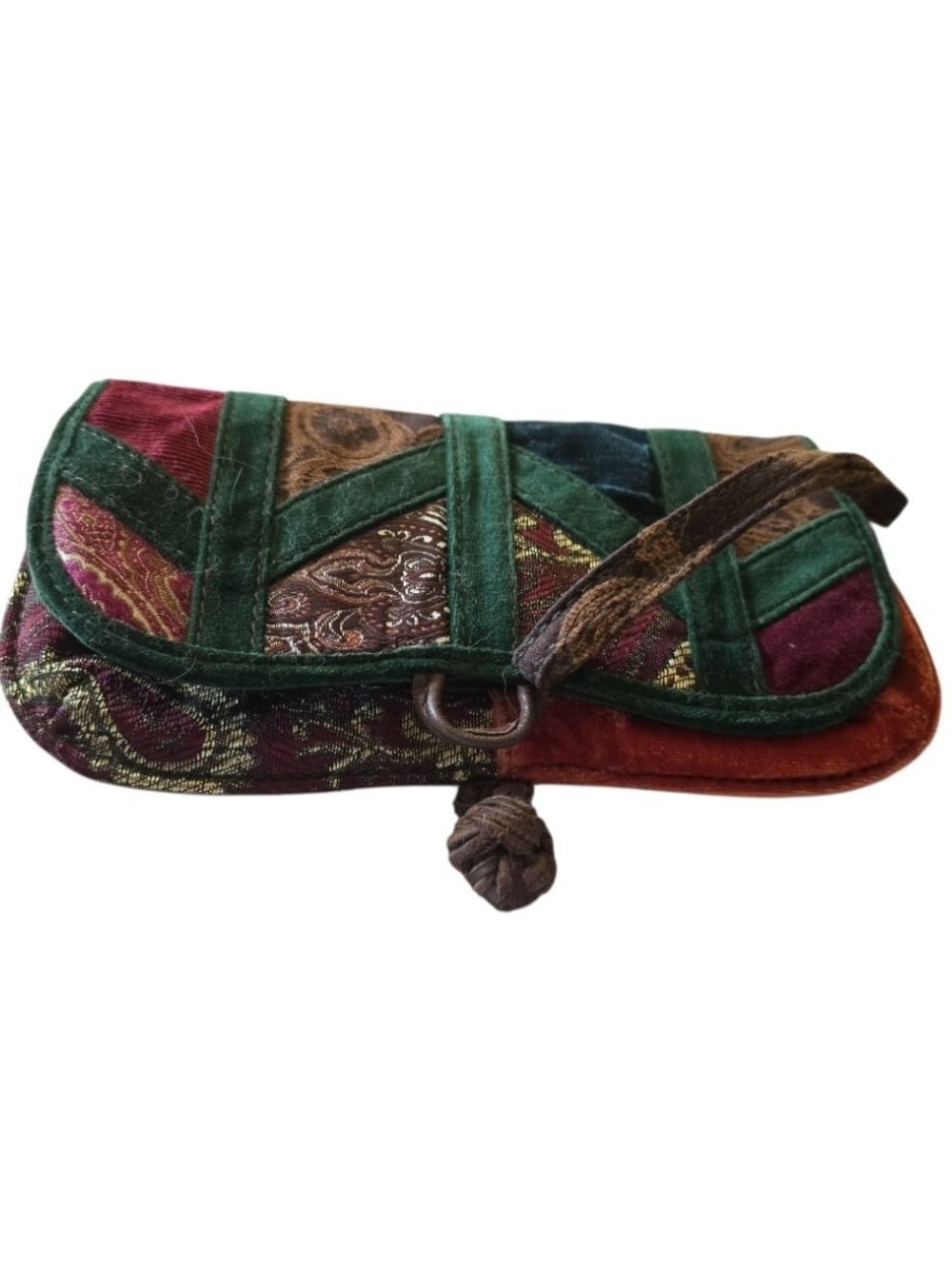 Lucky Brand Multicolor Velvet Patchwork Clutch — Green, Burgundy, Brown